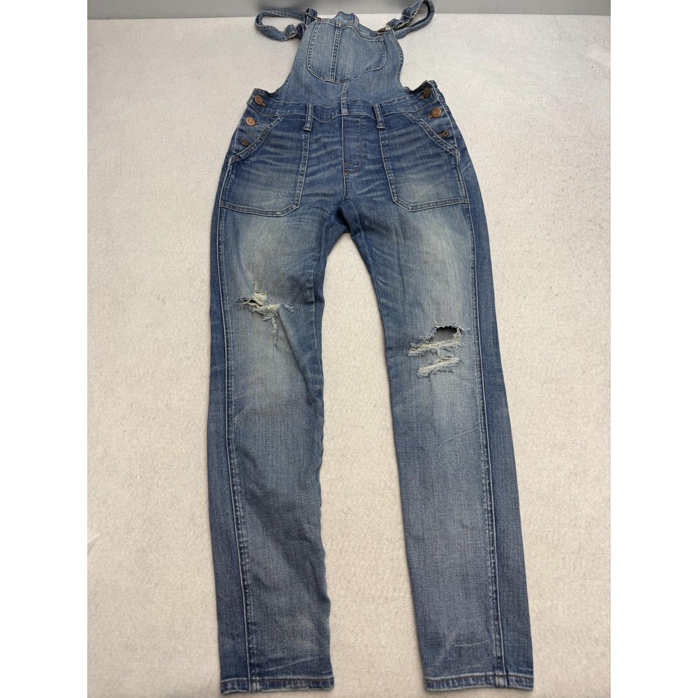 Madewell Overalls Women's XS Blue Denim Distressed‎ Skinny Jean Bib Jumpsuit